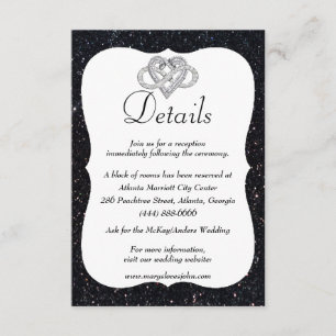 Carte D'accompagnement Parties scintillant noire Infinity Heart Détails d