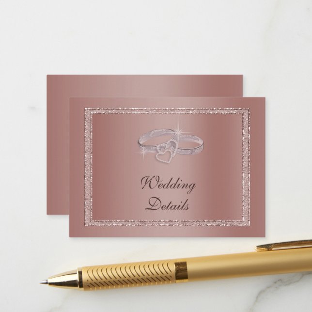 Carte D'accompagnement Parties scintillant or rose et anneaux Mariage arg (Devant/Arrière en situation)