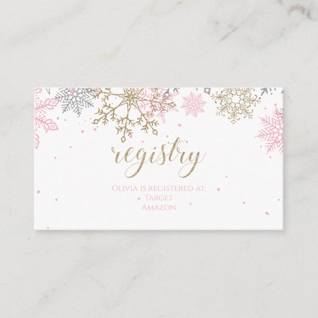 Carte D'accompagnement Parties scintillant rose et or Snowflake Registre  (Devant)