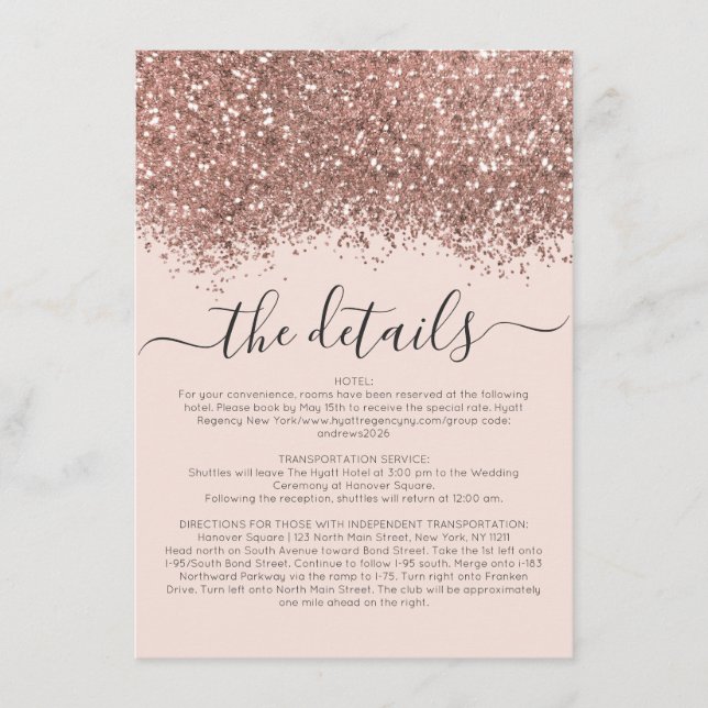 Carte D'accompagnement Parties scintillant rose Gold Rose Confetti Détail (Devant)