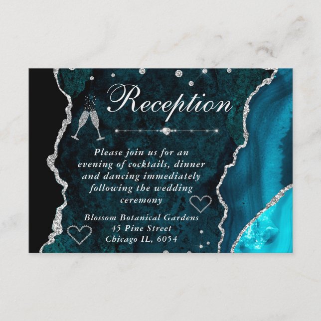 Carte D'accompagnement Parties scintillant turquoise et Argent Faux Récep (Devant)