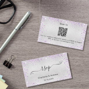 Carte D'accompagnement Parties scintillant violet argenté mariage site we