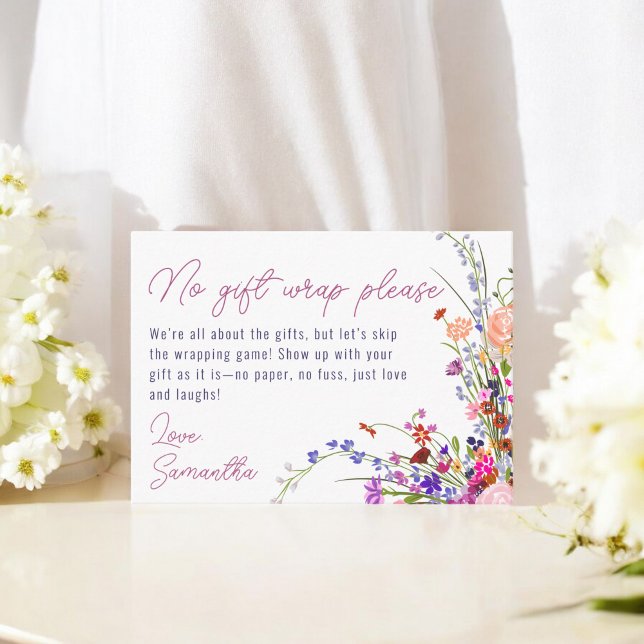 Carte D'accompagnement Pas de cadeau Envelopper Floral affichage nuptiale (No Gift Wrap Floral Bridal display Shower Request Enclosure Card)