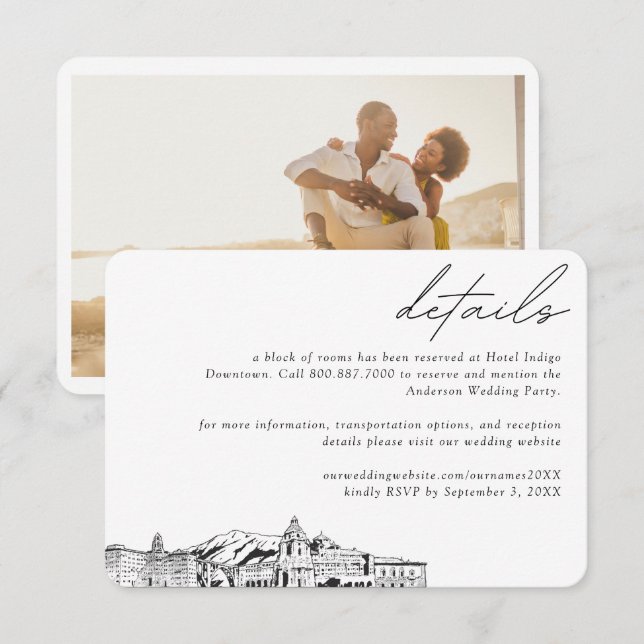 Carte D'accompagnement Pasadena Mariage Hôtel Détails du bloc de chambre  (Devant / Derrière)