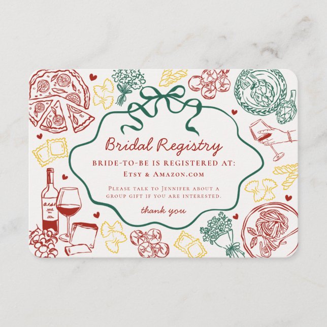 Carte D'accompagnement Pasta Thats Amore Italian Bridal Registry (Devant)