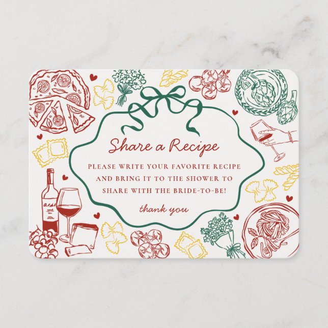 Carte D'accompagnement Pasta Thats Amore Italian Bridal Shower Recipe (Devant)