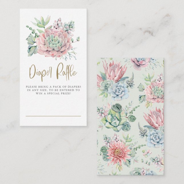 Carte D'accompagnement Pastel Aquarelle Succulents Déchets Raffle (Devant / Derrière)