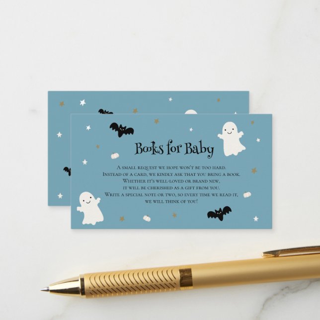 Carte D'accompagnement Pastel Blue Halloween Livres pour bébé (Devant/Arrière en situation)