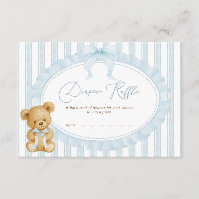 Carte D'accompagnement Pastel Blue Teddy Bear Diaper Raffle Baby Boy (Devant)