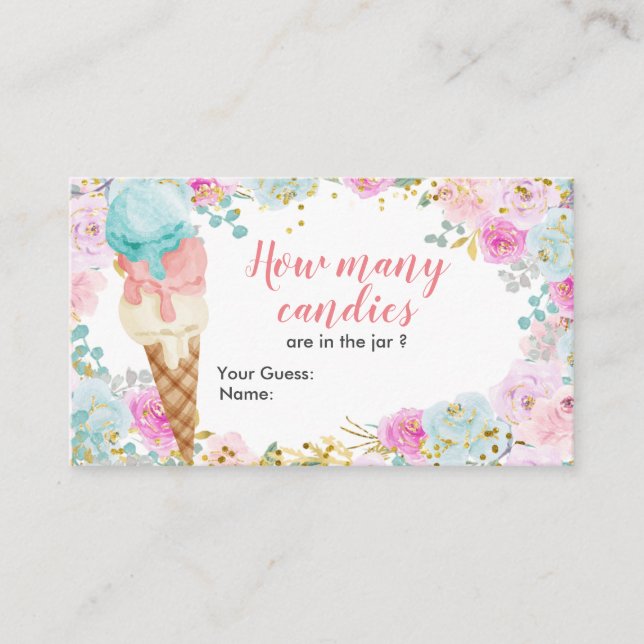 Carte D'accompagnement Pastel Crème de glace Floral Devinez Combien de bo (Devant)