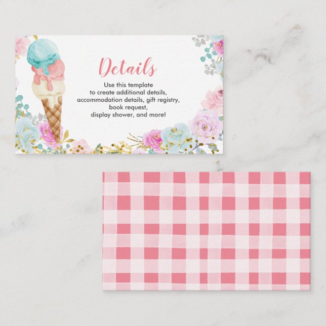 Carte D'accompagnement Pastel crème glacée Détails Baby shower Insérer ca (Devant / Derrière)