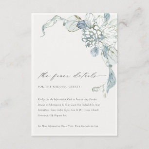 Carte D'accompagnement Pastel Dusky Blue Aquarelle Floral Mariage Détail