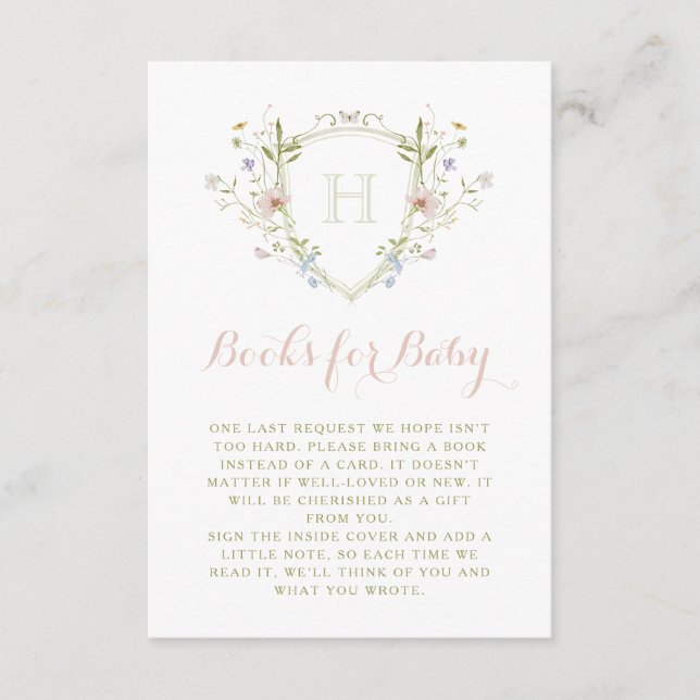 Carte D'accompagnement Pastel Fleur sauvage Monogram Crest Livres pour bé (Devant)