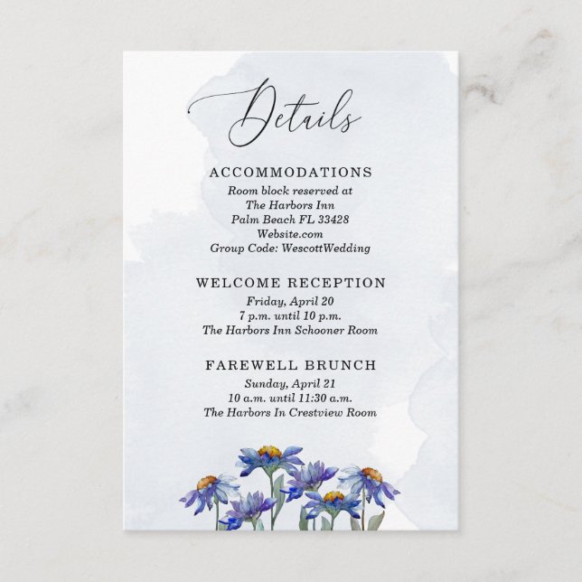 Carte D'accompagnement Pastel Lavender Purple Daisies Détails du Mariage (Devant)