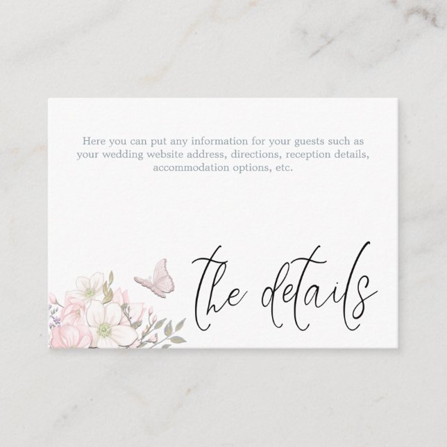Carte D'accompagnement Pastel Magnolia Butterfly Script Détails du Mariag (Devant)