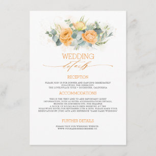 Carte D'accompagnement Pastel Orange Fleurs Mariage Information Invité