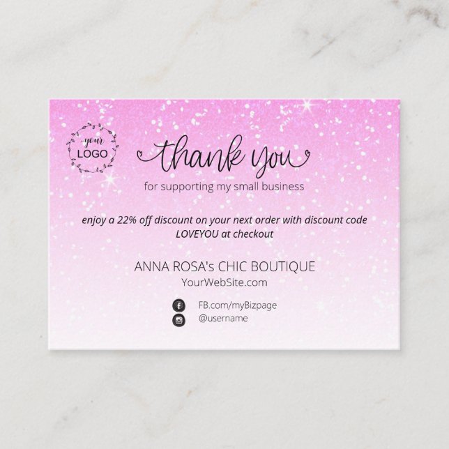 Carte D'accompagnement *~* Pastel Parties scintillant Merci logo marque Q (Devant)