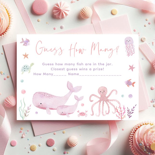 Carte D'accompagnement Pastel rose sous la mer Devinez combien de jeu (Créateur téléchargé)
