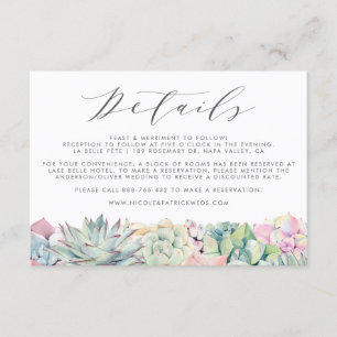 Carte D'accompagnement Pastel Succulents Garland Détails du Mariage