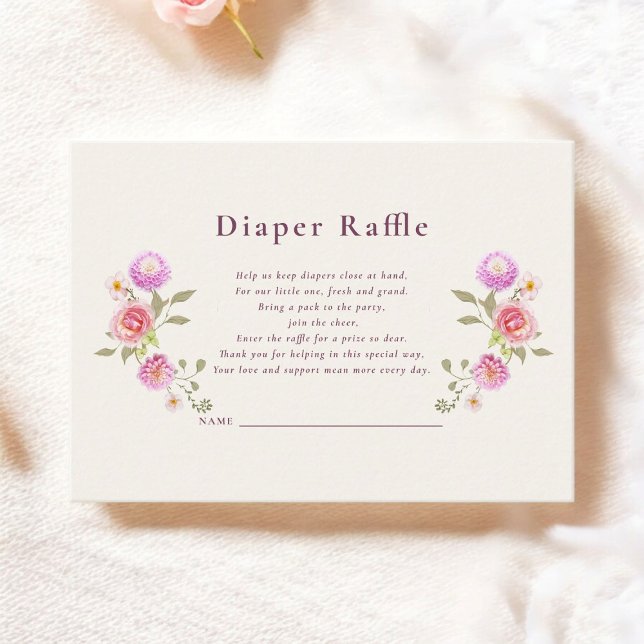Carte D'accompagnement Pastle floral Diaper Raffle Baby Shower (Créateur téléchargé)