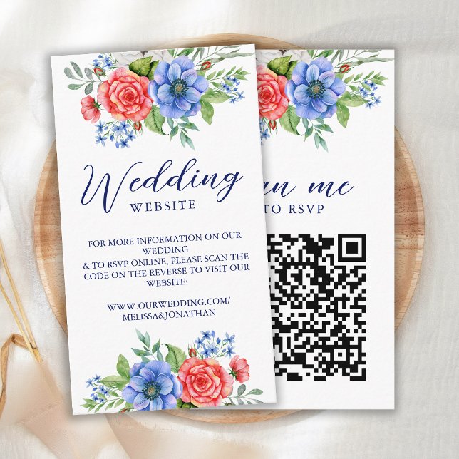 Carte D'accompagnement Patriotique Floral Rouge Bleu Bleu Mariage QR code (Créateur téléchargé)