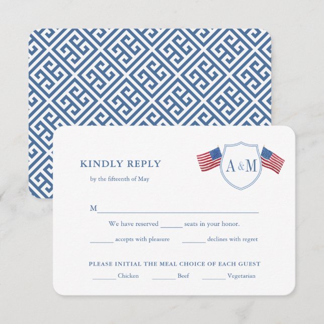 Carte D'accompagnement Patriotique USA Drapeau Options de repas Mariage R (Devant / Derrière)