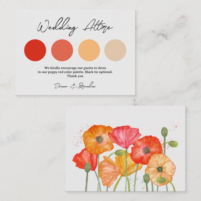 Carte D'accompagnement Pavot Rouge Mariage Atteint 4 palette de couleurs (Devant / Derrière)