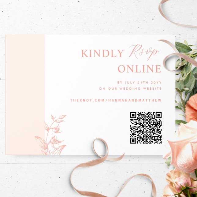 Carte D'accompagnement Peach, Blush Pink Elegant QR Code RSVP Mariage (Créateur téléchargé)