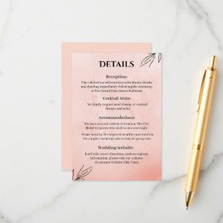 Carte D'accompagnement  Peach Botanical Wedding Details Card