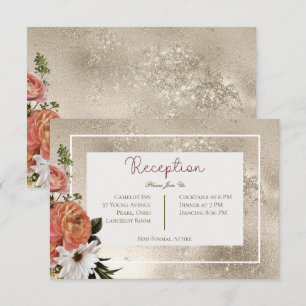 Carte D'accompagnement Peach Mimosa Blooms Floral Gold Réception