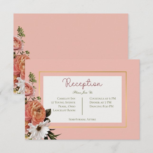 Carte D'accompagnement Peach Mimosa Fleurit Floral Mariage Réception (Devant / Derrière)