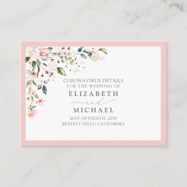 Carte D'accompagnement Peach Pink Aquarelle Floral Coronavirus Détail (Devant)