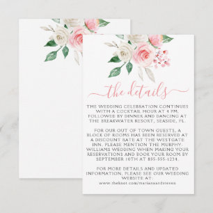 Carte D'accompagnement Peach Pink Aquarelle Mariage Floral Voiture