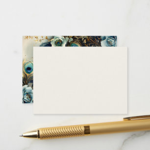 Carte D'accompagnement Peacock Céleste Plumes Mariage élégant