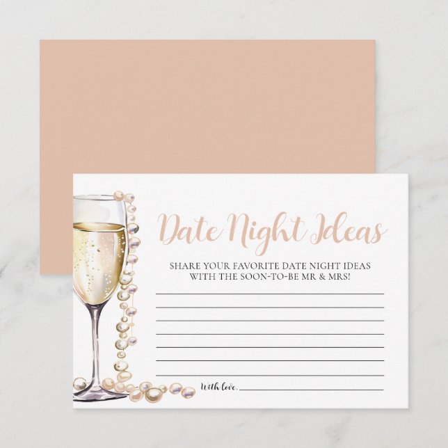 Carte D'accompagnement Pearl et Prosecco Date Nuit Idées Fête des mariées (Devant / Derrière)