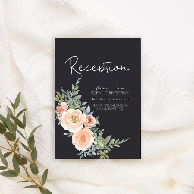 Carte D'accompagnement Pêche Green Navy Pastel Floral Mariage (Créateur téléchargé)