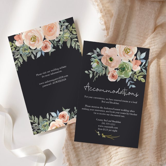 Carte D'accompagnement Pêche Green Navy Pastel Floral Mariage (Créateur téléchargé)