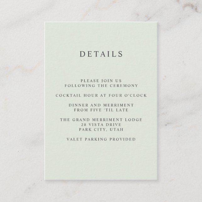 Carte D'accompagnement Peint Olive MARIAGE détail de l'hôtel Hébergement (Devant)