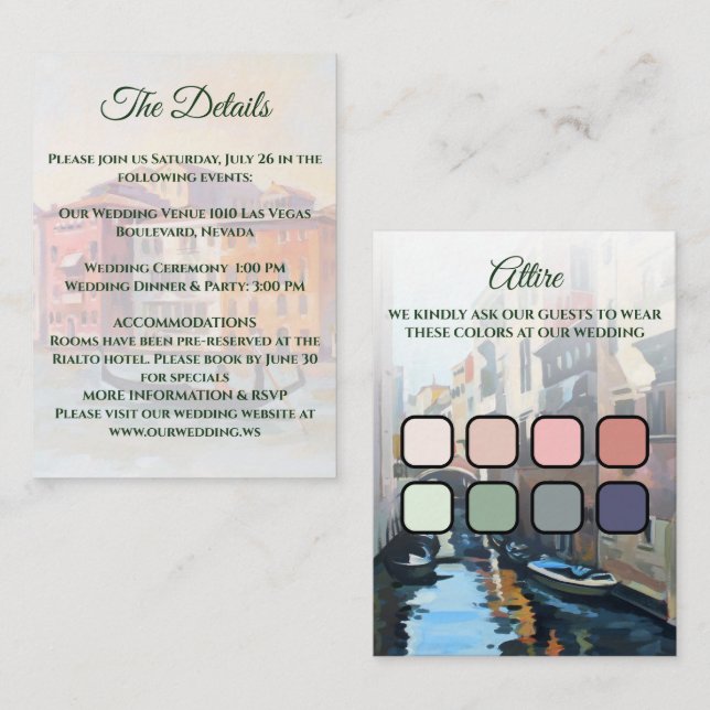 Carte D'accompagnement Peintures de Venise, Italie Mariage (Devant / Derrière)
