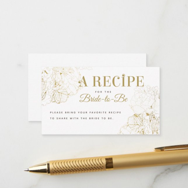 Carte D'accompagnement Peonies d'or moderne Croquis Fête des mariées Rece (Devant/Arrière en situation)
