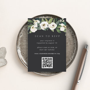 Carte D'accompagnement Peony blanc   Floral QR Code Mariage RSVP