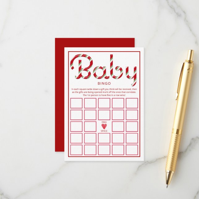 Carte D'accompagnement Père Noël Baby Red Christmas Baby shower Bingo (Devant/Arrière en situation)