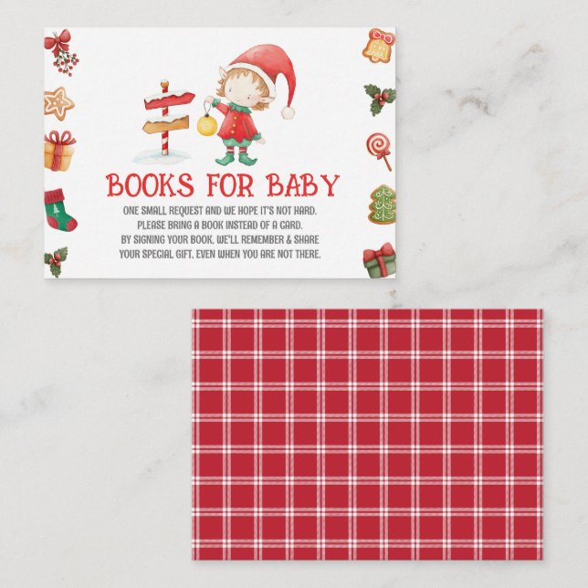 Carte D'accompagnement Père Noël Elf, Baby showers de Noël Livres pour bé (Devant / Derrière)