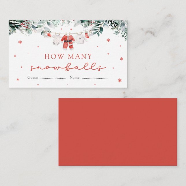 Carte D'accompagnement Père Noël Noël Combien de boules de neige Baby sho (Devant / Derrière)