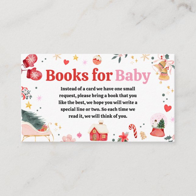 Carte D'accompagnement Père Noël rose Baby shower bébé Livres pour bébé (Devant)