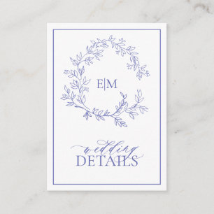 Carte D'accompagnement Périwinkle Leafy Crest Monogram Détails du Mariage