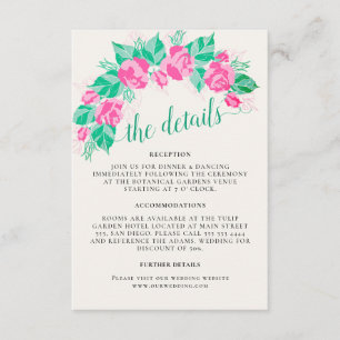 Carte D'accompagnement Pétales de rose vert rose Fleurs Jardin Mariage