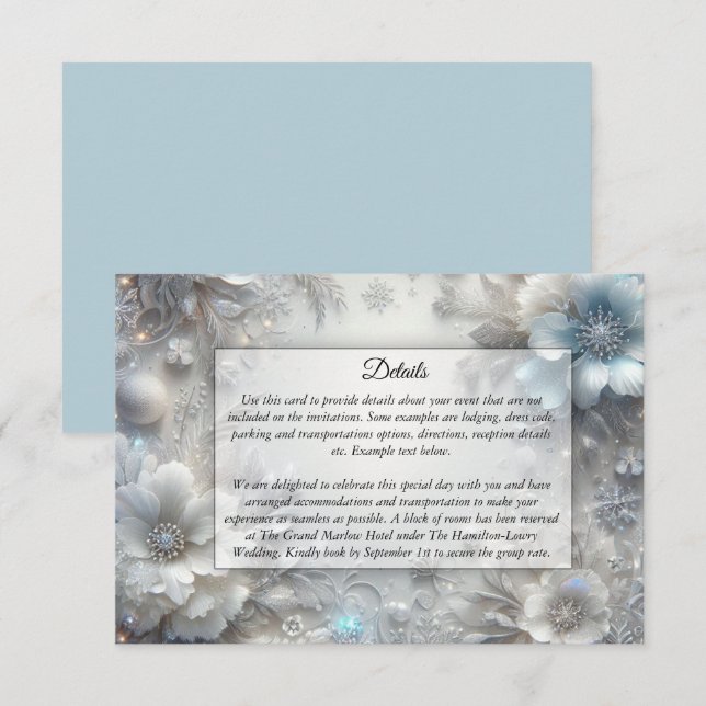 Carte D'accompagnement Pétales neigeux en Mariage de fleurs congelées (Devant / Derrière)
