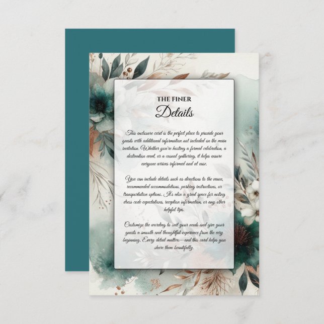 Carte D'accompagnement Pétales turquoises en Mariage de fleurs de bronze (Devant / Derrière)