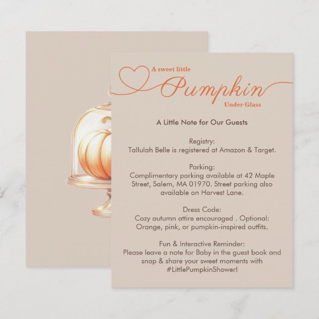 Carte D'accompagnement Petit Baby shower Citrouille - Automne Chic (Devant / Derrière)